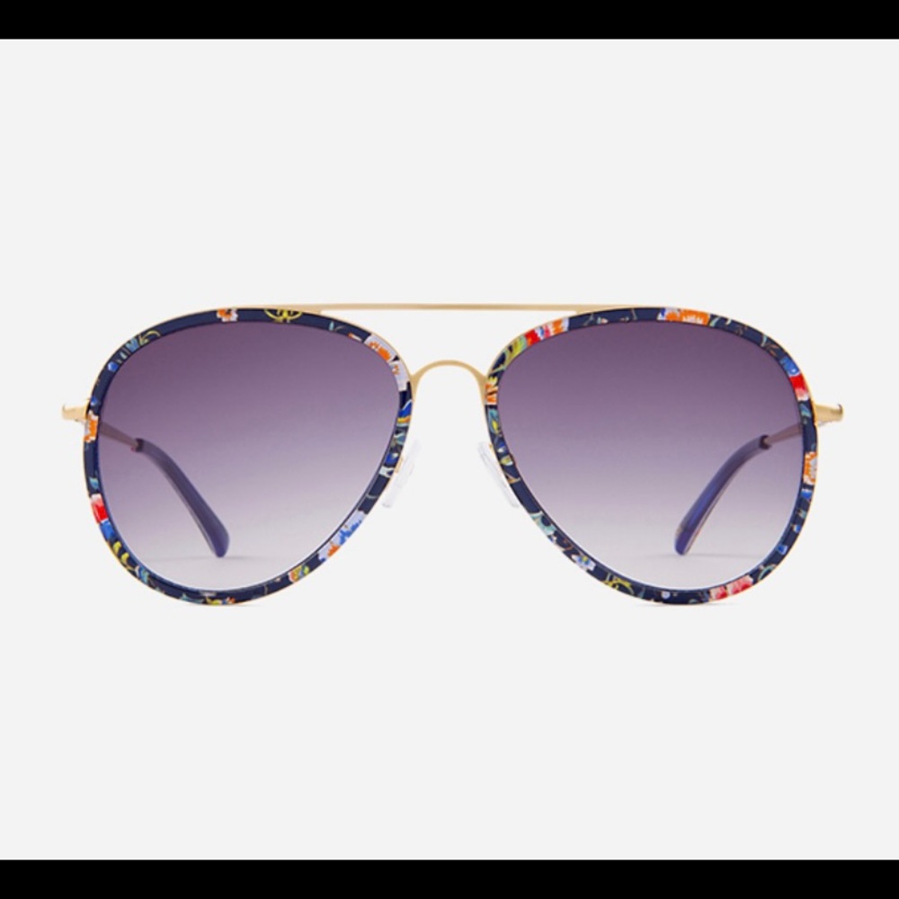 Johnny Was Purple Floral and Gold Aviator Sunglasses
